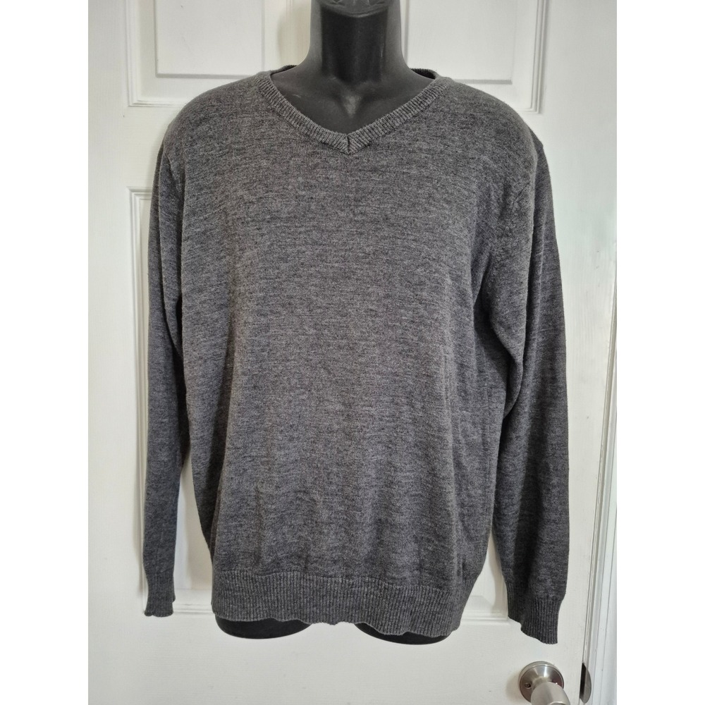 Marc Enzo Mens XL V-Neck Sweater Charcoal Gray 100% Cotton Knit Pullover
